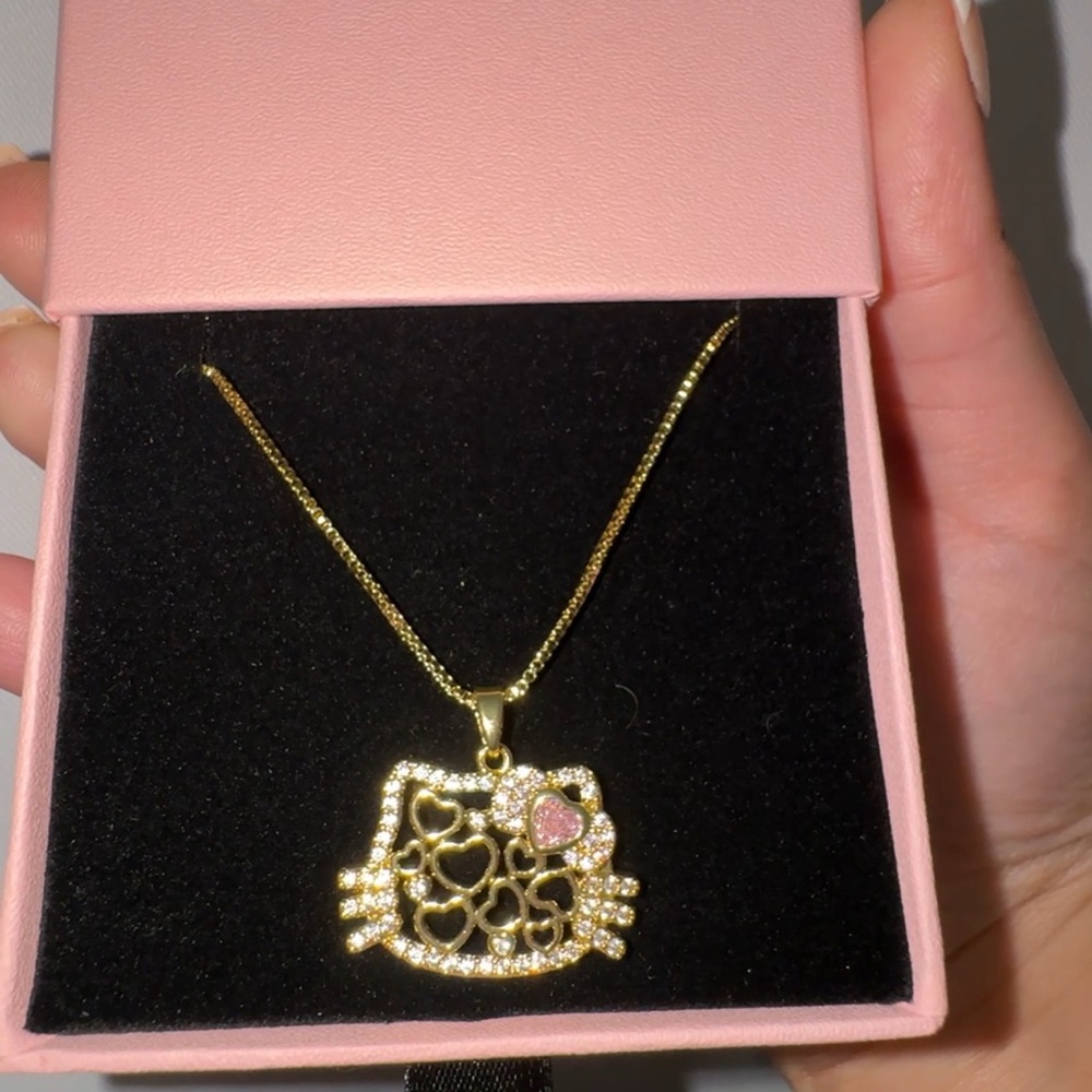 Gold and Pink Heart Pendant Necklace - Picture 1 of 3